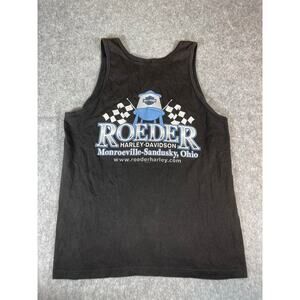 VINTAGE Harley Davidson Tank Mens Large Black Roeder Monroeville Sandusky Y2K